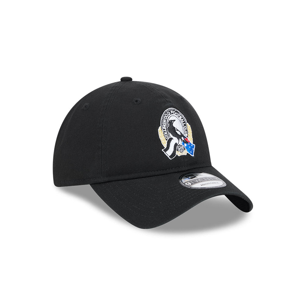Collingwood Magpies Hat - AFL 2025 Retro Washed 9Twenty Strapback Cap - New Era